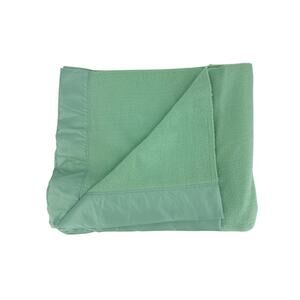 Vintage Faribo Mint Green Full Double Satin Trim 100% Wool Blanket 80" x 90"